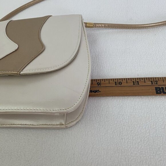 Retro Shoulder Bag Purse Clutch Small Colorblock White Gold Wave Patent Leather - Picture 13 of 16
